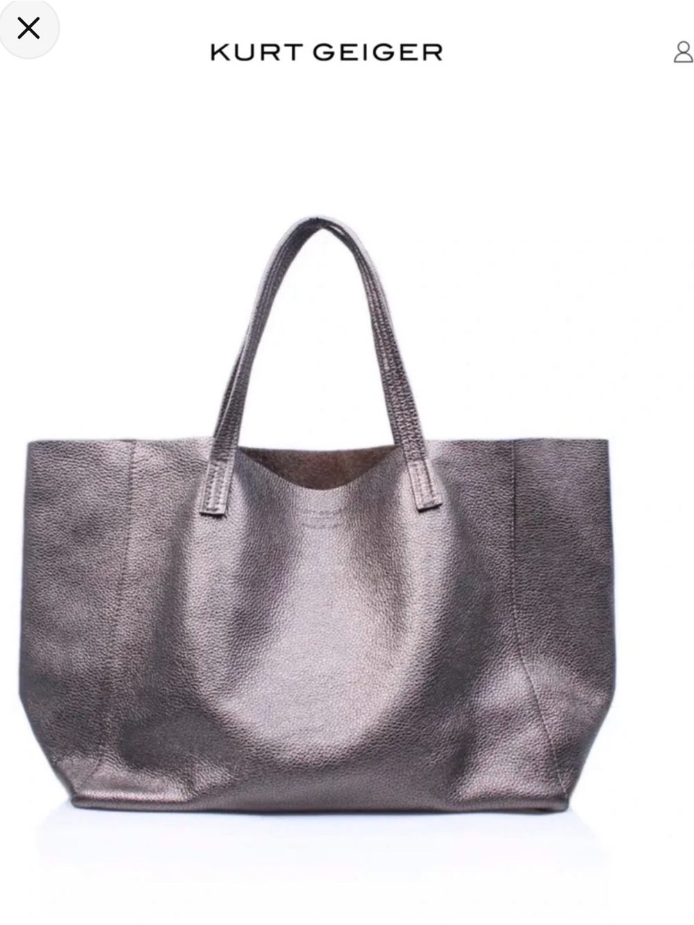 Kurt Geiger Metallic Pewter Leather Unlined Large Tote Bag
